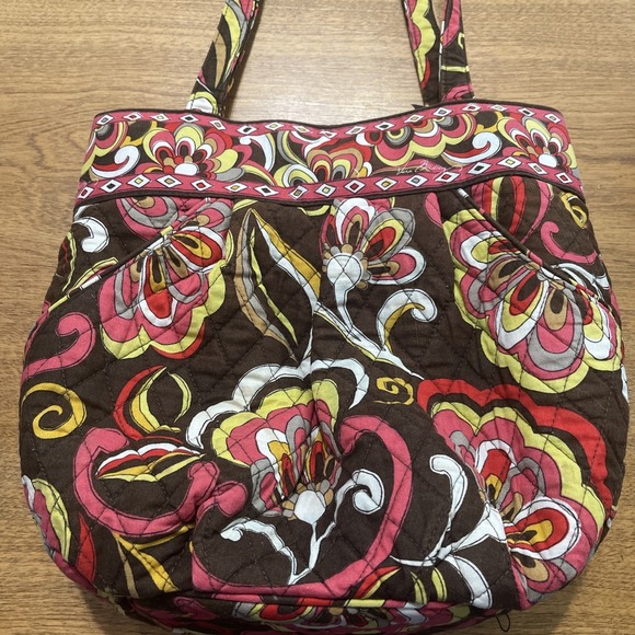 Vera Bradley Morgan Puccini Tote Bag Purse Hobo Brown Paisley Floral W / Wallet - Picture 6 of 14